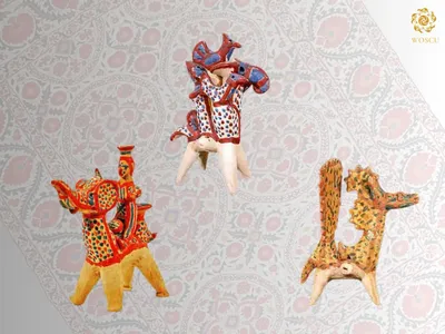 Toys made by a master - terracotta figurines depicting fairytale animals and birds...