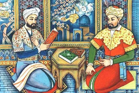 Husayn Boyqaro bilan Alishеr Navoiy rasmi qaysi illustratsiyada tasvirlangan?
