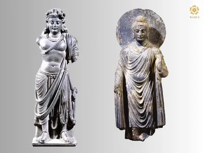 Kushan aristocracy and Buddha sculptures